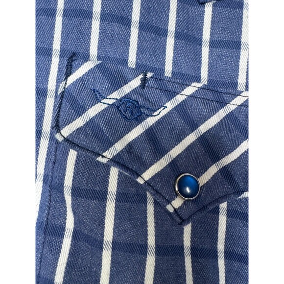 Flying R Ranchwear Mens 4XL Blue White Plaid Pearl Snap Western Made in USA - Picture 7 of 11